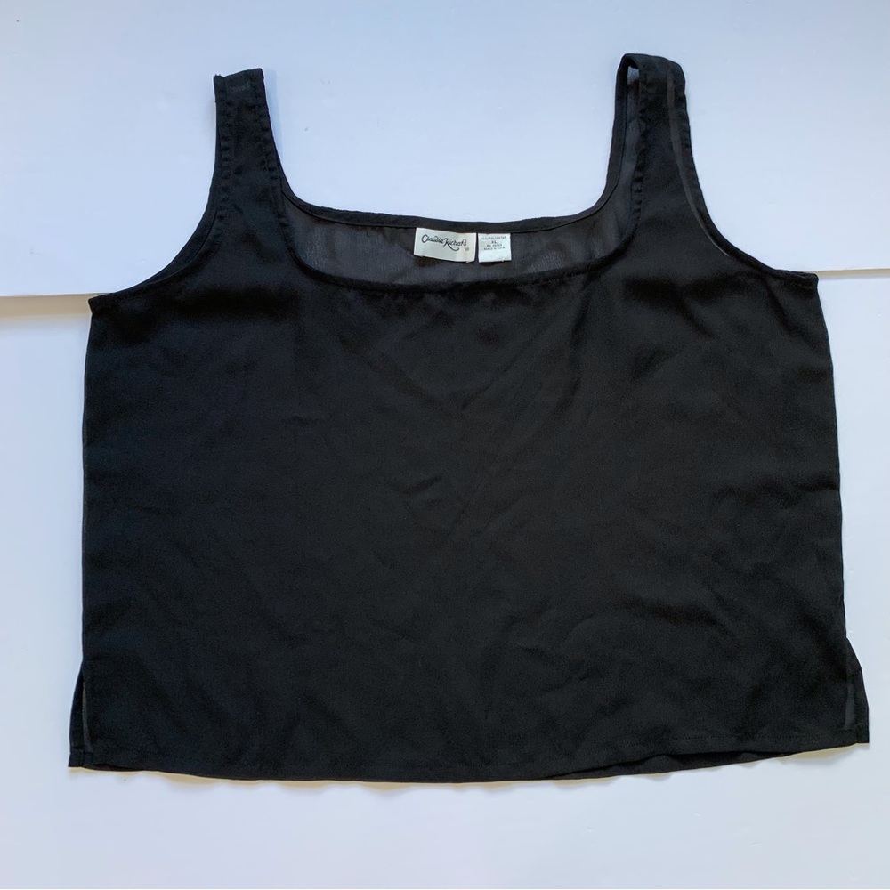 Claudia Richard Sheer Tank Top XL Black Square Neck Y2K